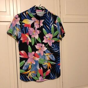 Floral Short Sleeve IBKUL Shirt - Black Multicolor